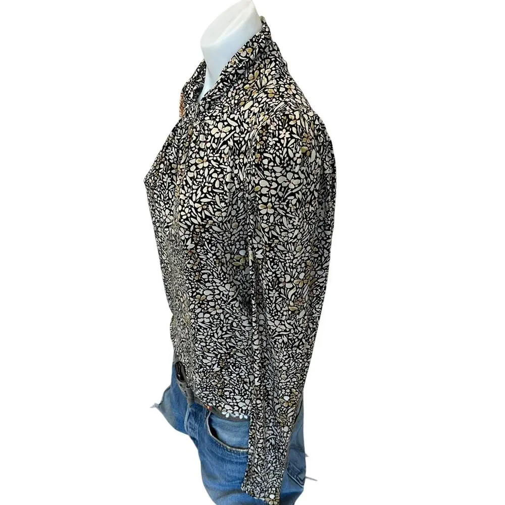 BA&SH Brown Floral Blouse Top LARGE Career Designer Fall Office Mockneck $245 - Picture 9 of 11